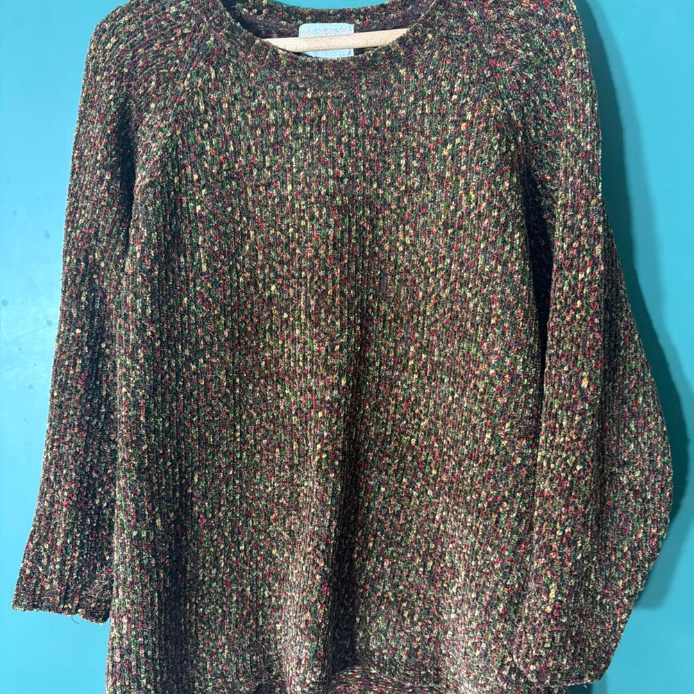 Jenny Vintage 90s Multi-Colored Speckled Knit Crewneck Sweater Green Large